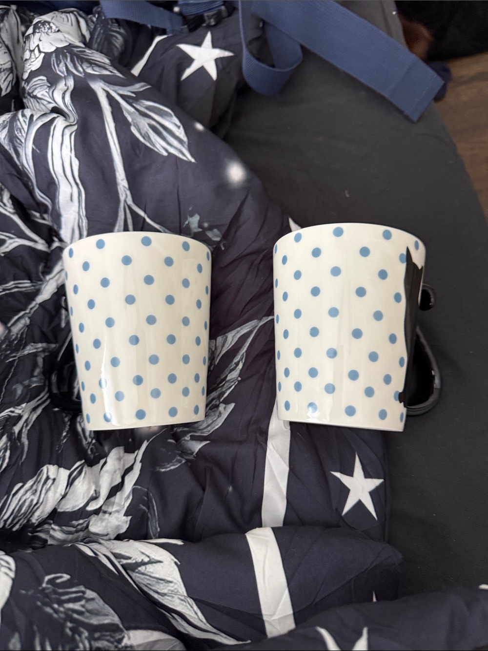 White Ceramic Mugs with Light Blue Polka Dots - Set of 2